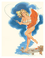 Jerri’ Fond of Fishing - June 1954 Date Book Calendar Page - Fine Art Prints & Posters