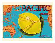 Pacific Brand - Johnston Fruit Co. - Pacific Ocean Map Routes - Citrus - c. 1917 - Fine Art Prints & Posters