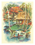 Samoa - Island Natives and Grass Hut Homes - c.1957 - Fine Art Prints & Posters