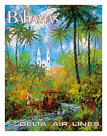 Delta Bahamas - Palms and a Horse Drawn Carriage - Fine Art Prints & Posters