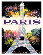 Paris France - Fireworks at Eiffel Tower - c. 1960's - Fine Art Prints & Posters