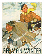German Winter - Couple Sledding - Fine Art Prints & Posters