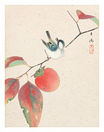 Persimmon and a Japanese Sparrow - Fine Art Prints & Posters
