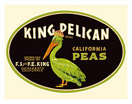 California Peas - King Pelican Brand - c. 1930's - Fine Art Prints & Posters