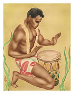 Hawaiian Kneeling Drummer - Fine Art Prints & Posters