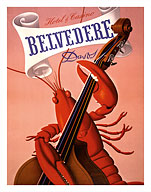 Davos, Switzerland - Grand Hotel & Casino Belvédère - Lobster Musician playing a Cello - Fine Art Prints & Posters