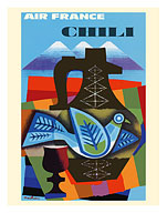 Chile (Chili) - Pigeon, Cup & Mountains - c. 1962 - Fine Art Prints & Posters