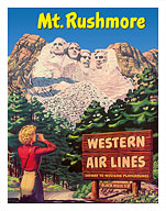 Mt. Rushmore National Memorial - Black Hills, South Dakota USA - Western Air Lines - Fine Art Prints & Posters
