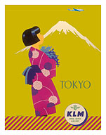 Tokyo Japan - KLM Royal Dutch Airlines - Japanese Girl with Kimono and Mount Fuji - Fine Art Prints & Posters