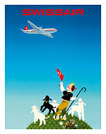 Swissair - Switzerland - Shepherd with Lambs - Fine Art Prints & Posters