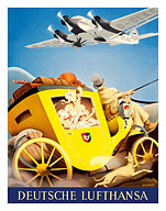 Deutsche Lufthansa German Airways - Junkers JU-52 Aircraft - Lady on Carriage - Fine Art Prints & Posters