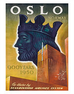 Oslo, Norway - 900 Years, 1950 - Harald III, King of Norway - Oslo City Hall - Fly there by SAS Scandinavian Airlines System - Fine Art Prints & Posters