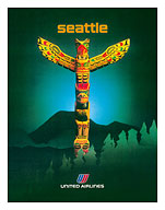 Seattle, Washington - United Airlines - Totem Pole - c. 1982 - Fine Art Prints & Posters
