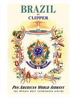 Brazil - by Clipper - Pan American World Airways - Coat of Arms - Fine Art Prints & Posters