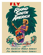 Fly Round South America - Pan American World Airways - Grace Airways - Native Drummer - Fine Art Prints & Posters