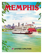 Memphis, Tennessee - United Airlines - Mississippi River Paddlewheel Boat - Fine Art Prints & Posters