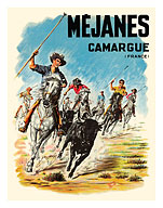 Méjanes - Camargue, France - Abrivado (Bull-Running) by Cattle Herdsman (Gardians) - Fine Art Prints & Posters