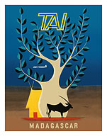 Madagascar - TAI (Transports Aériens Intercontinentaux) Baobab Tree and Antelope - Fine Art Prints & Posters