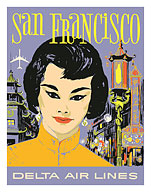 San Francisco - Delta Air Lines - China Town - Chinese Girl - Fine Art Prints & Posters