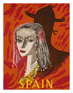 Spain - Spanish Woman with Lace Mantilla - c. 1950 - Fine Art Prints & Posters