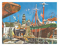 Gloucester, Massachusetts - Fishing Boats - United Air Lines - c. 1958 - Fine Art Prints & Posters