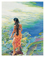 Lady at the Lagoon (Ka Wahine Ma Ka Loko Kai) - Hawaiian Woman - Fine Art Prints & Posters