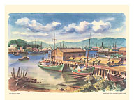 New England Harbor - United Air Lines - c. 1955 - Fine Art Prints & Posters