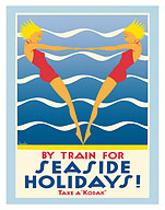 By Train for Seaside Holidays - Take a “Kodak” - Victorian Railways - Australia - c. 1936 - Fine Art Prints & Posters