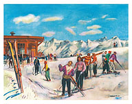 Ajax Hill, Aspen, Colorado - Skiers - United Air Lines - c. 1951 - Fine Art Prints & Posters