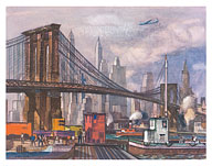 Brooklyn Bridge, New York - United Air Lines - c. 1952 - Fine Art Prints & Posters