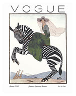 Fashion Magazine - January 15 1926 - Zebra and Model - Fine Art Prints & Posters