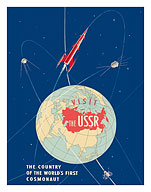 Visit the USSR (Soviet Union) - The Country of the World's First Cosmonaut - Vostok 1 Rocket - c. 1963 - Fine Art Prints & Posters