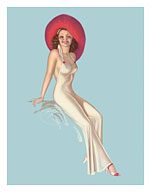 Fashion Model with Red Hat - c. 1940's - Fine Art Prints & Posters