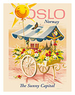 Oslo Norway - The Sunny Capital - Flower Cart - c. 1966 - Fine Art Prints & Posters