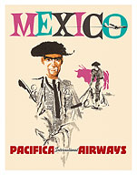 Mexico - Matador Bull Fighting - Pacifica International Airways - c. 1960's - Fine Art Prints & Posters