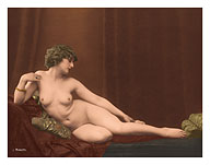 Reclining Nude II - Classic Vintage French Nude - Hand-Colored Tinted Art - c. 1910's - Fine Art Prints & Posters