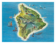 The Island of Hawaii Map - Vintage Pictorial Map c.1962 - Fine Art Prints & Posters