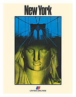 New York - United Air Lines - Statue of Liberty & Brooklyn Bridge - c. 1970 - Fine Art Prints & Posters