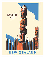 New Zealand - Maori Art - Carved Wooden Statues - c. 1940 - Fine Art Prints & Posters