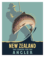New Zealand - The Country for the Angler - Fly Fishing - c. 1950 - Fine Art Prints & Posters