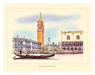 Venice, Italy - Grand Canal - Gondola - St. Mark's Square (Piazza San Marco) - c. 1960's - Fine Art Prints & Posters
