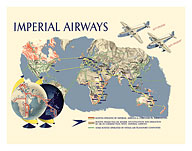 Imperial Airways - World Route Map - c. 1937 - Fine Art Prints & Posters