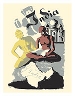 India - Buddha, Gandhi & The Taj Mahal - c. 1940's - Fine Art Prints & Posters
