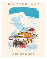 Switzerland - Ski Lodge - Sled Drawn by Horses - c. 1958 - Fine Art Prints & Posters