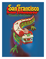 San Francisco California - United Air Lines - Chinese Dragon Dance - c. 1971 - Fine Art Prints & Posters