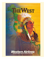 The West - Native American Indian Chief - Western Airlines - c. 1950's - Fine Art Prints & Posters