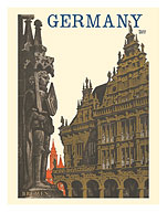 Germany - Bremen Roland Statue and Town Hall - c. 1930's - Fine Art Prints & Posters