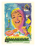 Lausanne, Lake Geneva - Switzerland - c. 1950's - Fine Art Prints & Posters