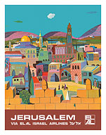 Jerusalem, Israel - via El Al Israel Airlines - c. 1970's - Fine Art Prints & Posters