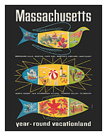 Massachusetts, New England - Year-Round Vacationland - c. 1950's - Fine Art Prints & Posters